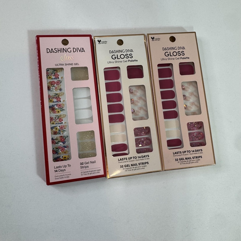 Dashing Diva Gloss Gel Nail Strips 3 Sets Berry Bloodstone Wallflower Frenzy